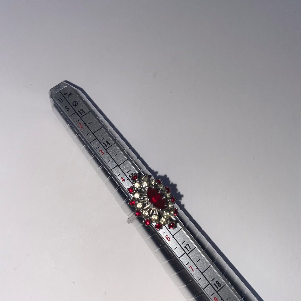 2 Costume Jewelry Rings 5 5.5 Red Clear Rhinestones CZ? Gold Silver Tone 18KTHGE - Picture 6 of 7